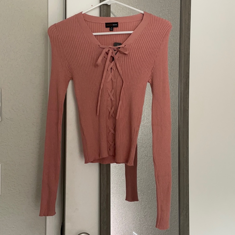 Ribbed Cross Tie Long Sleeve